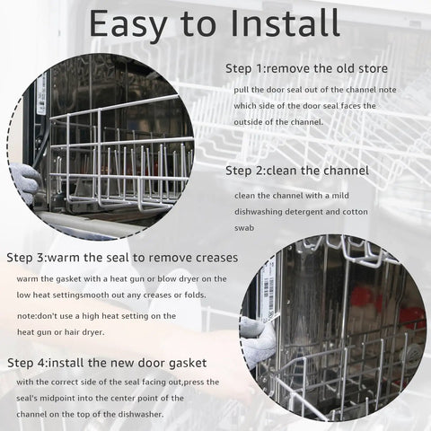 Easy Install instructions for Heavy Duty Dishwasher Door Seal Replacement For KitchenAid Kenmore Maytag Amana Dishwashers.