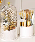 Rotating Makeup Brush Holder With Lid Diamond Pattern Storage Box For Vanity And Bathroom 360 Degree Spin Waterproof Dustproof Sliding
