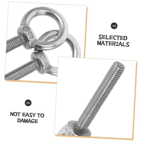 Beefy Heavy Duty Stainless Steel Eye Bolt With Shoulder For Lifting And Wall Mount M10x60 Size Closed Hook Eye Screw For Chains Ropes And Cable Ties Multipurpose Lifting Hardware, close-up threaded end