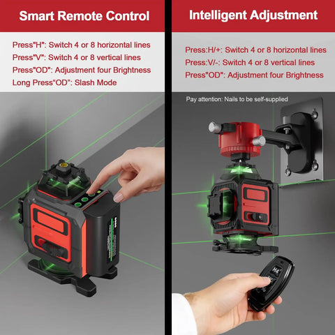 4D 16 Line Laser Level With 4x360 Degree Coverage Self Leveling Green Beam Pro Grade Tripod And Remote Cross Line Construction Tool For Flooring Renovations And Home Projects, remote control view