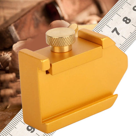 Woodworking Ruler Locator And Aluminum Alloy Marking Gauge Pro Grade 45 Degree Angle Line Scribe Tool with steel ruler in use.