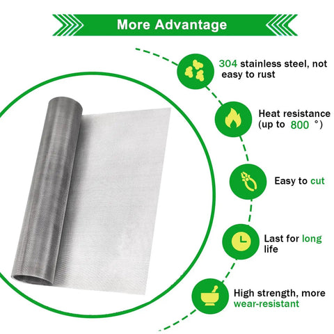 Stainless Steel Mesh Screen 20 Mesh 15.7 By 78.7 Inches No Rust Easy To Cut Rolled Out With Benefits Icons
