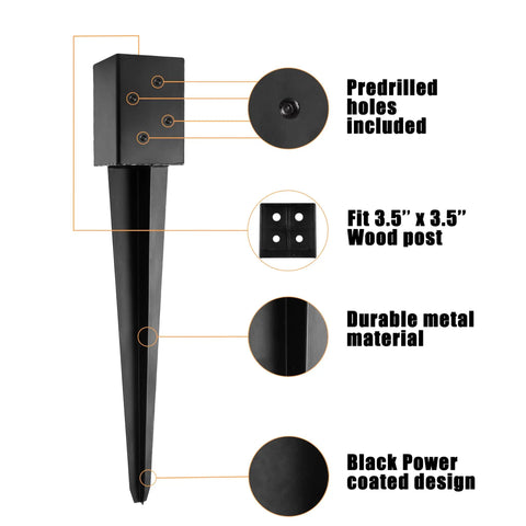 4x4 Fence Post Anchor 24 Inch Ground Spike For Wood Posts Black Powder Coated Metal Easy Install Mailbox Post Anchor