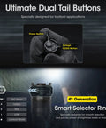Beast Mode Tactical Flashlight 2100 Lumens Long Throw Over 557 Yards USB C Rechargeable with dual tail buttons and smart ring selector.