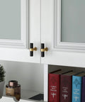 Installed 10 Pack Black And Gold Cabinet Knobs For Kitchen Cabinets Dressers And Drawers With Arch Bow Design Matte Black Finish Stainless Steel Handle And Zinc Base Modern Hardware For Cupboard And Bathroom on white cabinet doors.