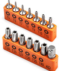Rugged 14 Piece Tamper Resistant Torx Bit Set In S2 Alloy Steel T5 To T40 Security Star Bits in orange holders