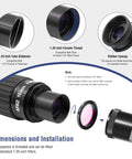 Diagram showing 1.25 Inch 10mm Ultra Wide Angle Eyepiece With Filter Thread For Telescopes, 82 Degree Waterproof Fogproof UWA Design.