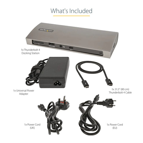 Workhorse Thunderbolt 4 Docking Station Pumping Out 96W Fast Charge To Handle Dual 4K 60Hz Monitors Smoothly with accessories included.