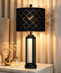 Dope 28 Inch Tall Modern Table Lamps Set Of 2 For Living Room And Bedroom Black Industrial Metal Frame With Warm Glow Night Light Easy Lampshade Assembly USB A And Type C Charging Ports black metal bedside lamp with warm glow night light on nightstand