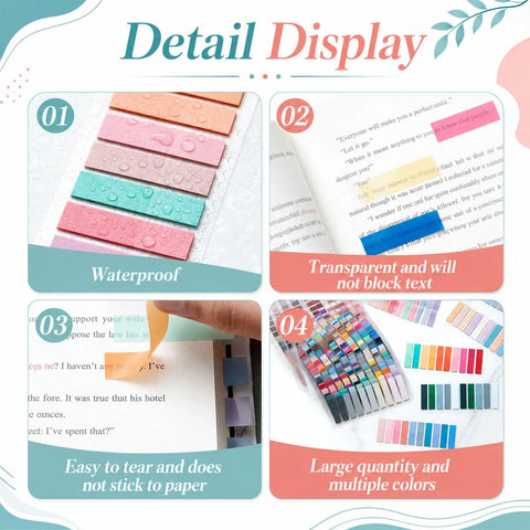 Writable Sticky Tabs Set With 80 Color Varieties, 16000 Index Tabs waterproof, transparent, easy tear, large quantity