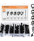 60 Pcs Automotive Wire Loom Routing Clip Kit With Six Sizes shown in open plastic organizer box.