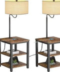 Must Have Industrial LED Floor Lamp With Built In End Table And Shelves USB Charging Ports And Power Outlet Rustic Nightstand Style