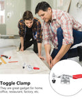 Four Piece Quick Toggle Clamps Set For Horizontal Push-Pull Fast Locking, shown with usage in workshop environment