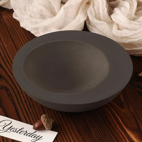 Large Round Silicone Mold for Resin and Concrete Projects Irregular Bowl Style Storage Tray on wood surface