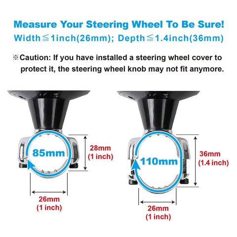 Diagrams showing dimensions for Power Handle Steering Wheel Spinner Knob For Easy Driving And Comfy Grip Reduces Fatigue One Hand Operation Car Accessory
