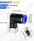 Diagram of Two Pack 90 Degree Push To Connect Fittings For Pneumatic Systems One Eighth Inch NPT Female Tube OD 0.39 Inch Nickel Plated Brass