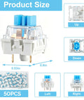 Blue 3 Pin Mechanical Keyboard Clickers Kit For 3D Prints, 50 Pieces Dustproof Switches With Crisp Clicky Tactile Feedback For Gaming Keyboards And Pro Builds. 50PCS size diagram