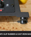 Close-up of cast iron base of Dual Speed Bench Buffer Polisher 8 Inch With 2 Cotton Wheels for stability on surfaces.