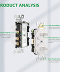 Two Pack Double Toggle Light Switch 15 Amp 120 Volt, internal components with structural integrity, thermoplastic paddles.