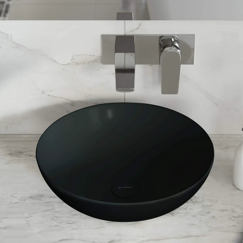 16 Inch Matte Black Vessel Ceramic Sink For Above Counter Installation Scratch Resistant Non-Porous Ceramic Sleek Modern Bathroom Basin