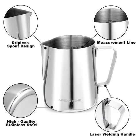 12 Oz Espresso Steaming Pitcher Pro Grade Stainless Steel Milk Frothing Cup For Home Barista Use, 350 Ml, Rust Resistant 304 Stainless