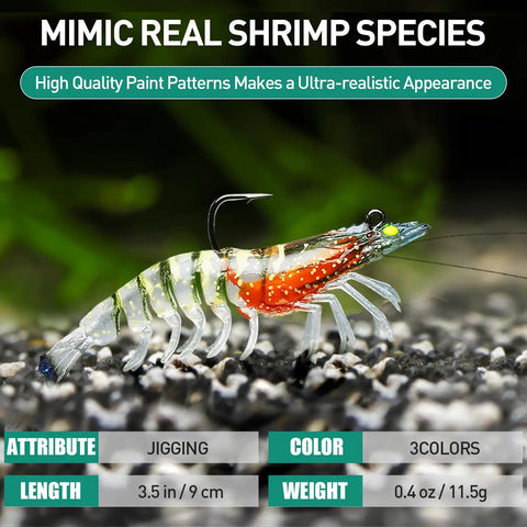 Duramax Pre Rigged Soft Fishing Lures With BKK Hooks No Rigging Needed Tear Resistant TPE Shrimp for Bass and Trout, 3.5 inch