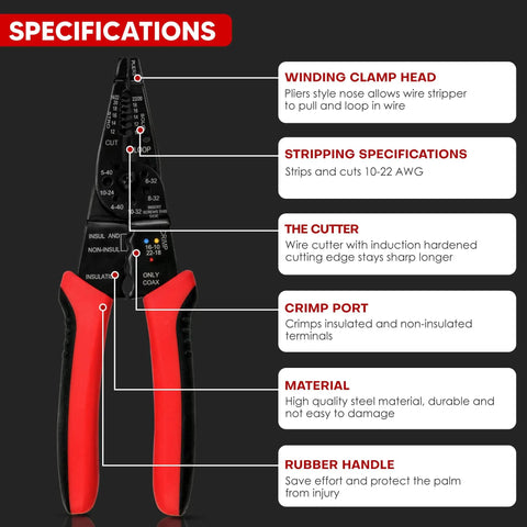 Wire Stripper Cutter And Stripping Tool 8 Inch Multi Function Hand Tool With Ergonomic Handle And Serrated Nose specifications