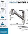 Solid Build Kitchen Faucet With Pull Out Sprayer Lead Free Stainless Steel Sink Mixer dimensions showing height and width.