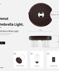Diagram of Donut Design Patio Umbrella Light With LED Edison Bulbs Cordless Battery Powered Pole Light showing dimensions and parts.