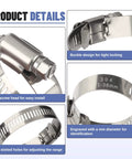 200 Piece Hose Clamp Set 304 Stainless Steel Adjustable Worm Gear Clamps From Quarter Inch To Two Inches 6 To 51 Mm close-up