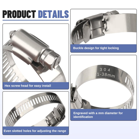 Beefy 130 Piece Hose Clamp Kit With 304 Stainless Steel Adjustable Worm Gear Clamps From One Quarter To One And A Half Inch