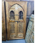 Hand Carved Barn Door With Wrought Iron Window Brown Finish Custom Size Double Sliding Or Hinged Interior Exterior Front Door Boss Look For Any Space Made To Order