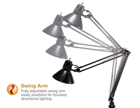 LED Swing Arm Desk Lamp With Clamp Mount And 36 Inch Reach, Includes Replaceable LED Bulb, All Metal Construction, Fully Adjustable Arm