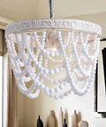 Three Light Wood Bead Pendant Light With Boho Engraved Pattern Ring Fixture for farmhouse hallway nursery bedroom kitchen