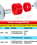 F Series Body Mount Bushing Kit With Polyurethane Cushions Steel Sleeves And Hardware For 1999 2007 Ford F250 F350 Super Duty 2WD 4WD, red bushings and sleeves