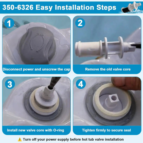 Installation steps for 1 Inch On And Off Neck And Waterfall Valve Insert Diverter Gate With O Rings All In One Replacement Kit for Marquis Spas