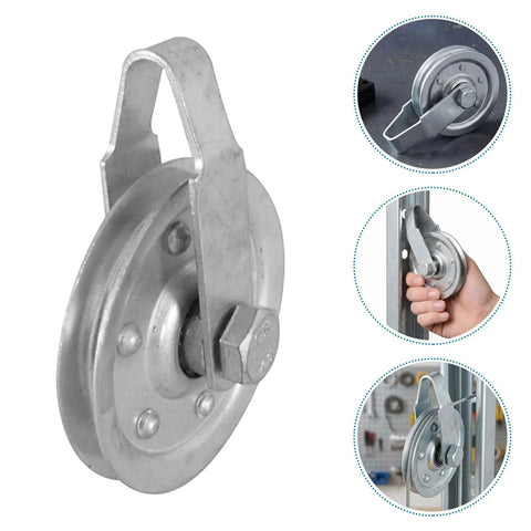 Heavy Duty Garage Door Pulley Kit With 3 Inch Sheave Wheels Two Clevis Fork Pulleys And Two Stationary Sheaves crafted from galvanized steel.