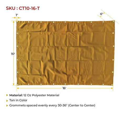 10 By 16 Tan Canvas Tarp 12oz Heavy Duty Water Resistant With Breathable Fabric And Double Stitched Seams One Piece Outdoor Shelter Cover For Camping Construction And Job Site Needs