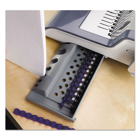 Close-up of Dead Simple Desktop Comb Binding Machine That Crushes 25 Sheets Fast And Locks Up To 500 Pages with binding elements.