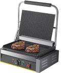 Heavy Duty 2200W Commercial Sandwich Maker And Electric Grilled Toaster grilling steaks with adjustable temp control.