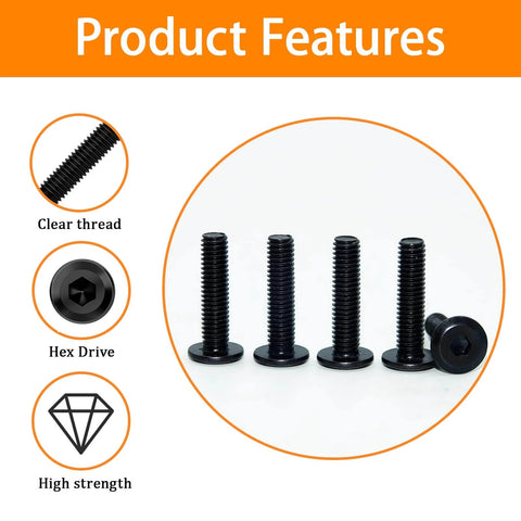 M6 x 25mm Flat Head Hex Socket Cap Screws 30 Pack, 304 Stainless Furniture Bolts Full Thread, Black Oxide Finish, product features