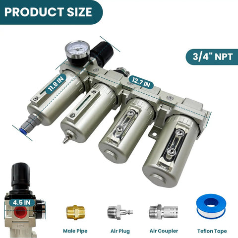 Beefed-Up 3/4 Inch NPT Heavy Duty Industrial 4 Stage Air Drying System with particulate filter, coalescing filter, and desiccant dryer