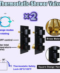 WHSHOWER Matte Black Thermostatic Shower System with Body Jets Shower Set shown with dual brass thermostatic shower valves.