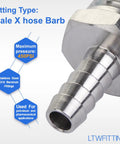 Heavy Duty Stainless Steel 316 Hose Barb Connector With 5/16 Hose Size And 1/2 Male Npt Thread Built Tough For Hardcore Plumbing Jobs, showing details and fitting type.