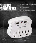 Surge Protector Wall Mount with 3 Outlets and 2 USB Ports, Compact Power Strip for Home Office School displayed on a dark surface.