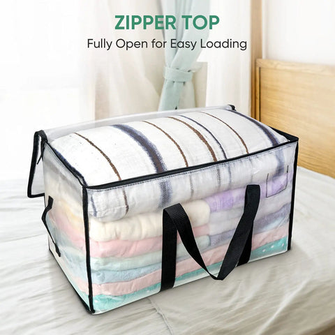 Six Pack Oversized Moving Bags With Reinforced Handles, Heavy Duty Clear Storage Totes For Clothes And Moving Supplies, Open Top Design