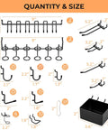 300 Piece Pegboard Accessories Kit With Heavy Duty Hooks And Bins For Garage Wall Organization And Tool Storage Including Peg Locks One Quarter Inch Hooks For Pliers Holders And Multi Tool Racks, showing various hook sizes and quantities.