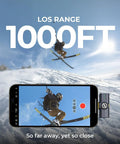 Skier recorded on phone screen using Lark M2 Wireless Lavalier Microphone for iPhone, Android, Camera and PC, 1000ft range.