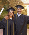 Graduates wearing 67 Inch Gold Graduation Honor Cord With Tassels, Double Braided Academic Rope For Bachelor, Master And Doctoral Gowns.