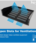 Tough As Nails Ventilated Steel Cantilever Rack Shelf For 19 Inch Server Cabinet Network Equipment Heavy Duty One Piece Build Holds Up To Fifty Pounds with open slats for ventilation